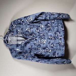 Blue Roses Light Jacket Shirt Shacket Perfect for Fall Layering